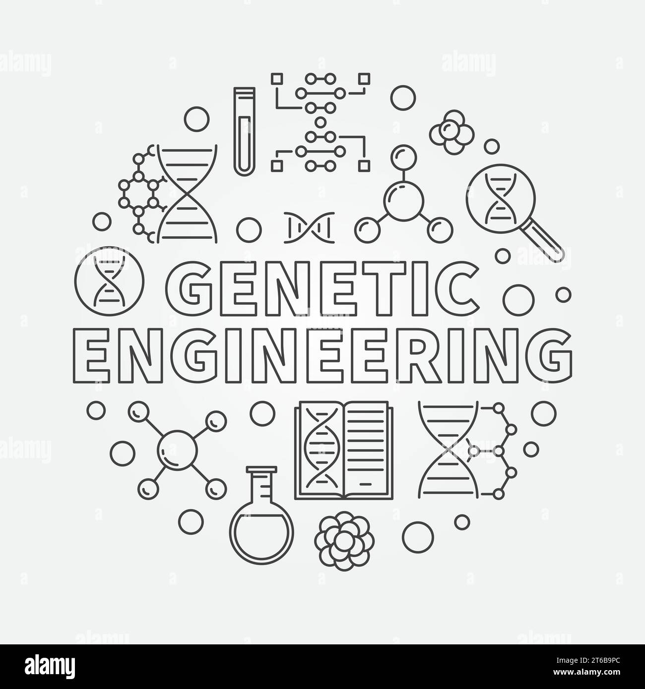 Genetic Engineering vector round biotechnology concept outline minimal illustration Stock Vector