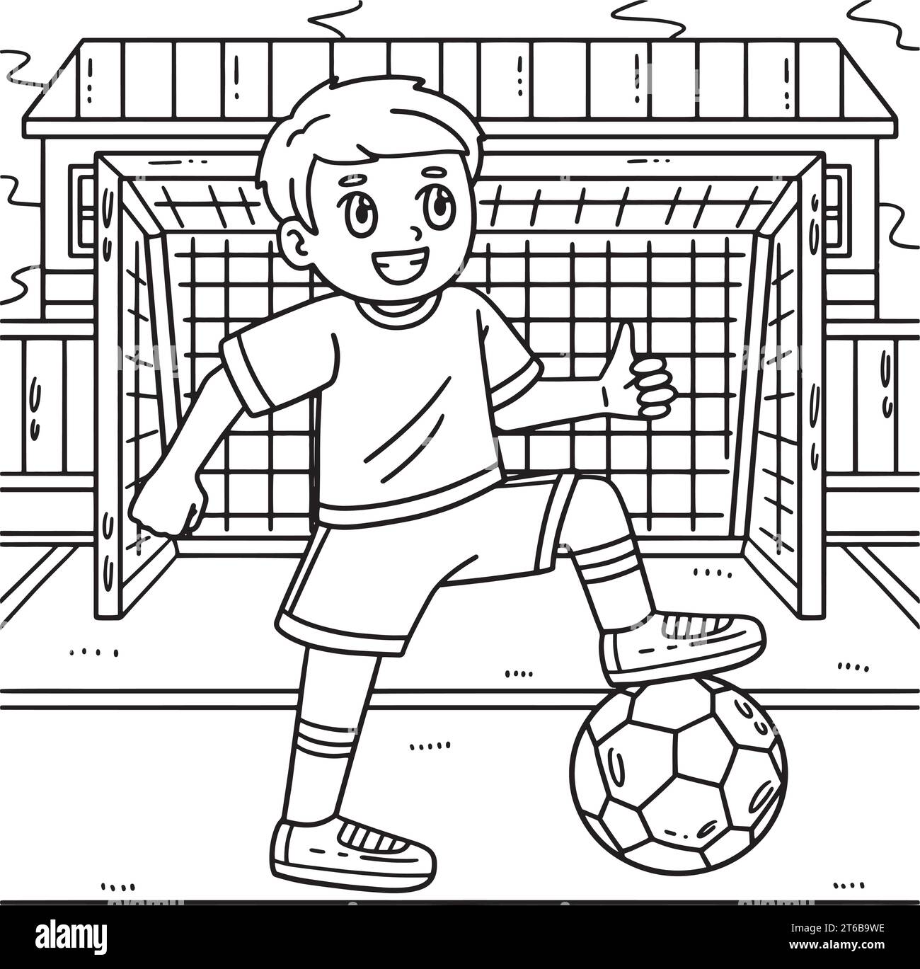 Boy with a Foot on Soccer Ball Coloring Page Stock Vector Image & Art