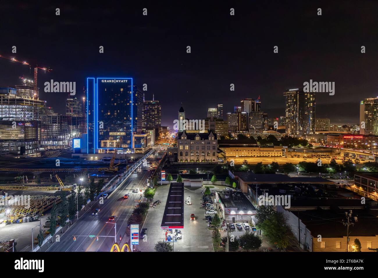 Aerial view of downtown nashville looking down broadway Stock Photo