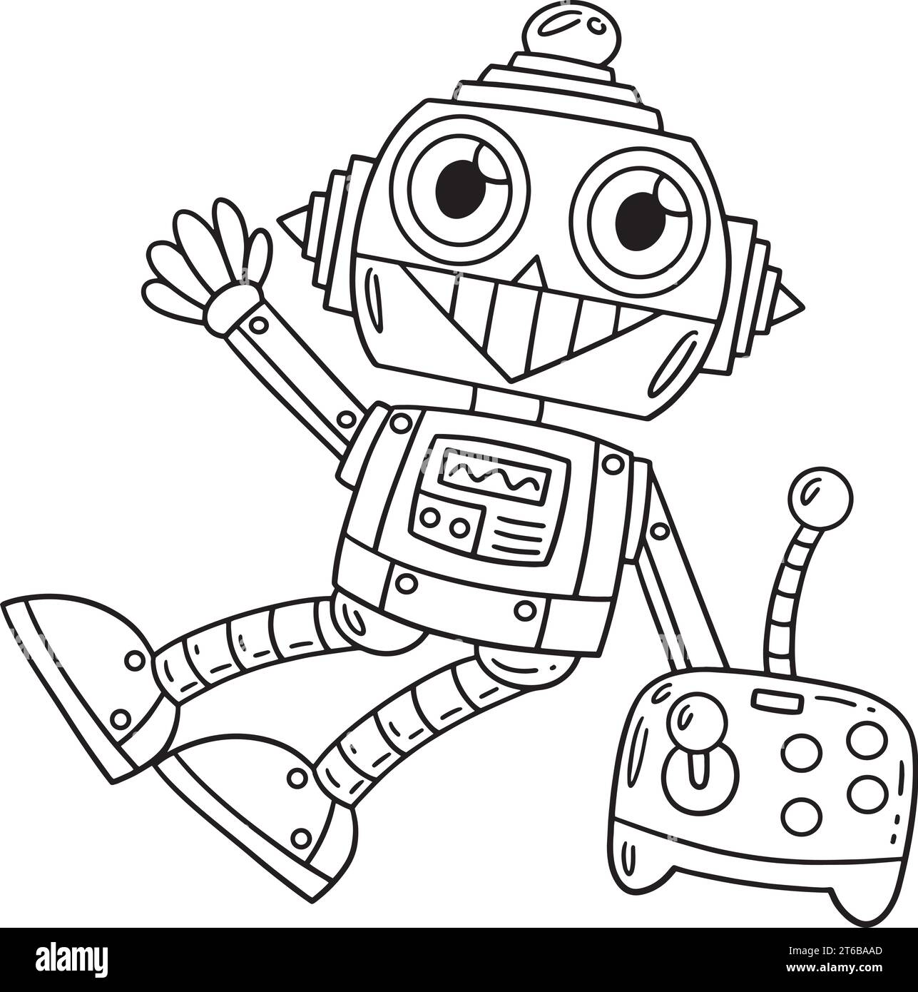Robot and Remote Control Isolated Coloring Page Stock Vector