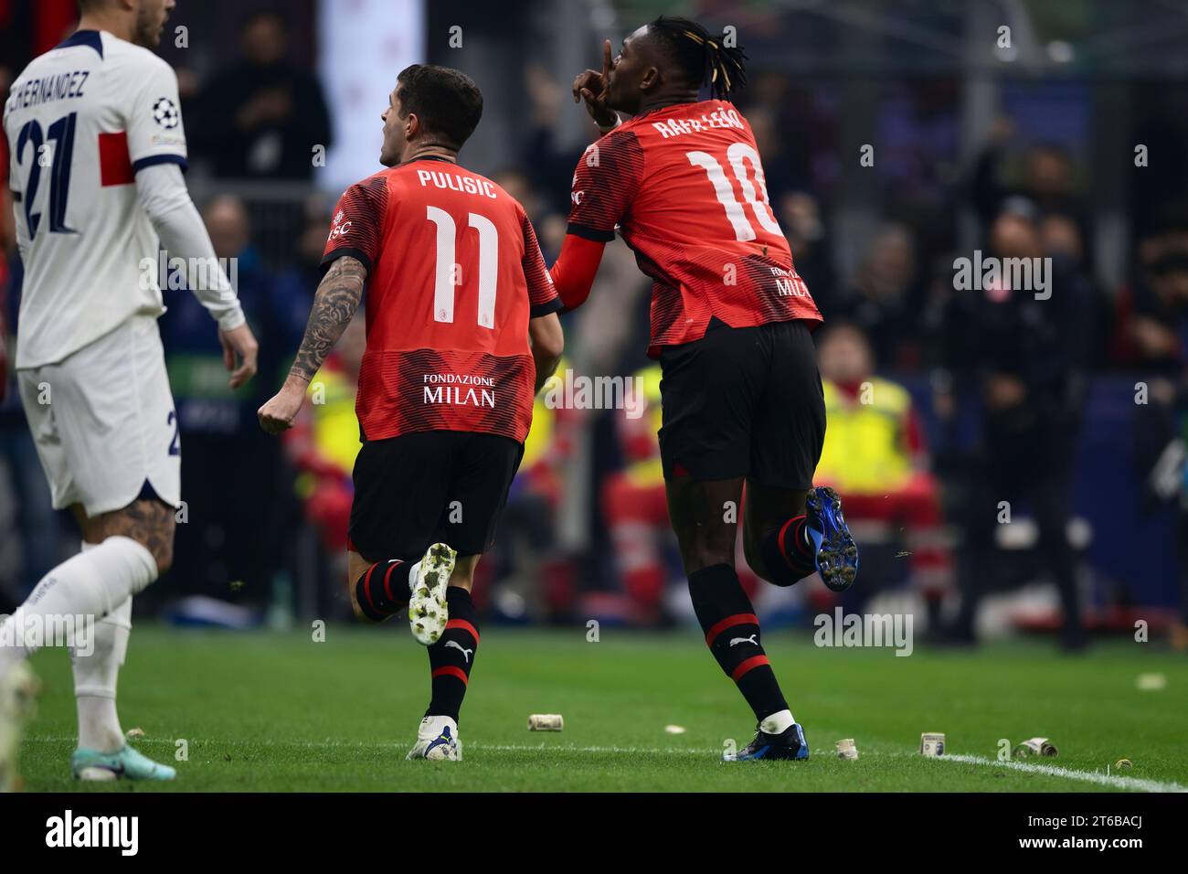 Rafael Leao of AC Milan celebrates with Christian Pulisic of AC Milan ...