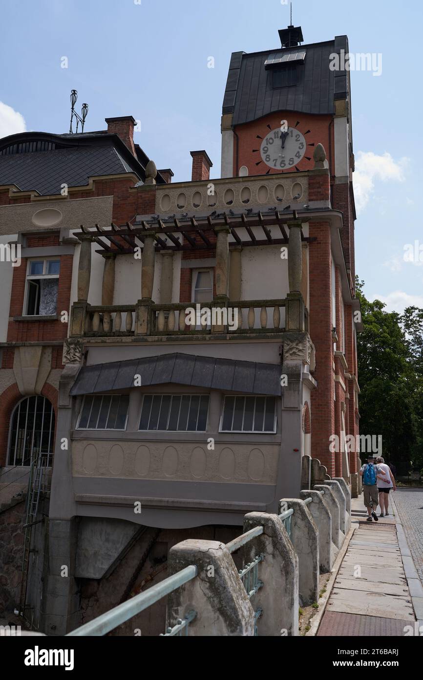 Hradec Kralove, Czech Republic - July 22, 2023 - the historic building of a hydroelectric power station  in the middle of summer Stock Photo