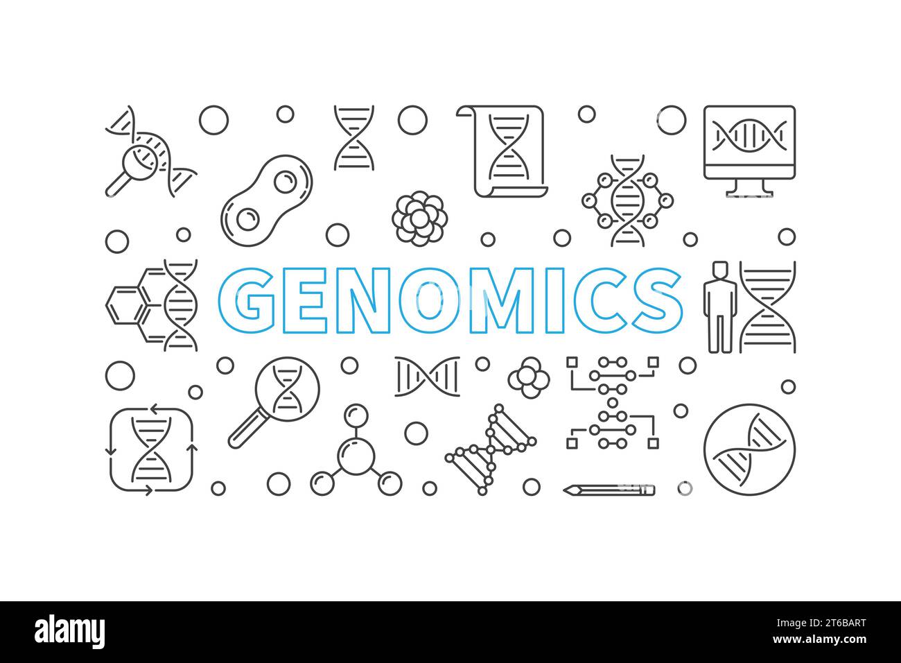 Genomics vector concept horizontal illustration in thin line style Stock Vector