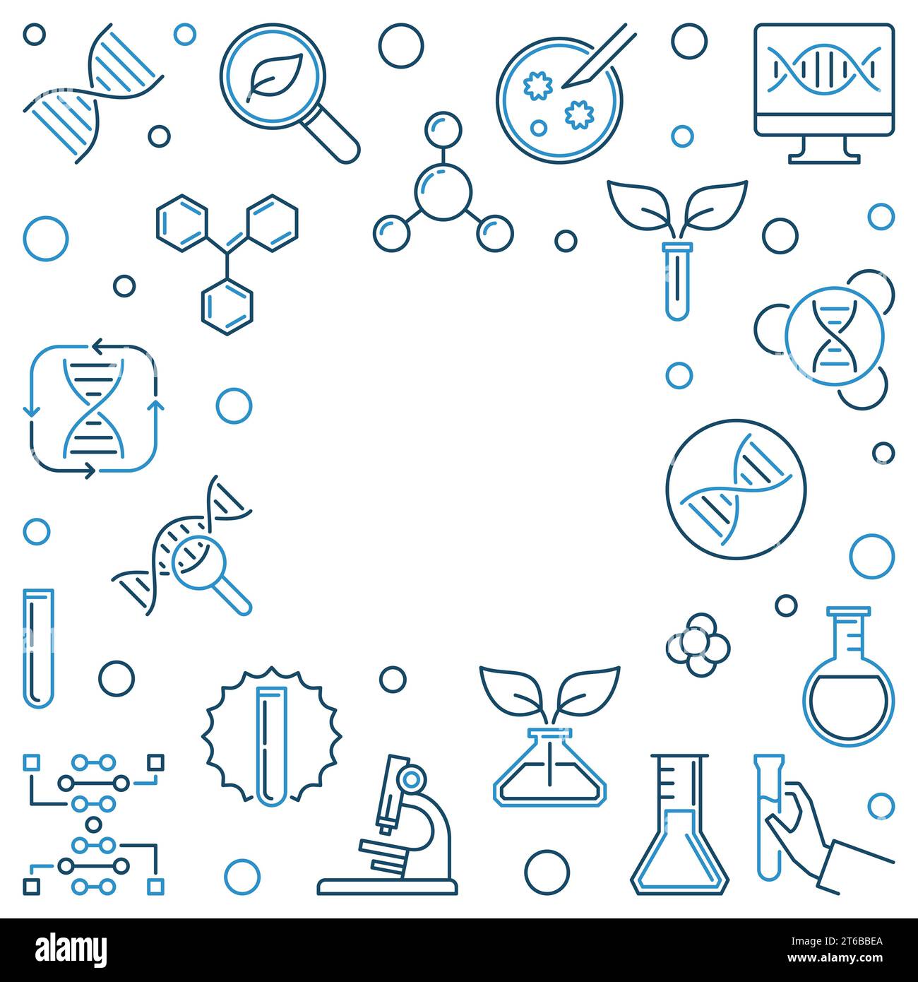 Genetics concept square frame made with science outline icons. Vector illustration Stock Vector