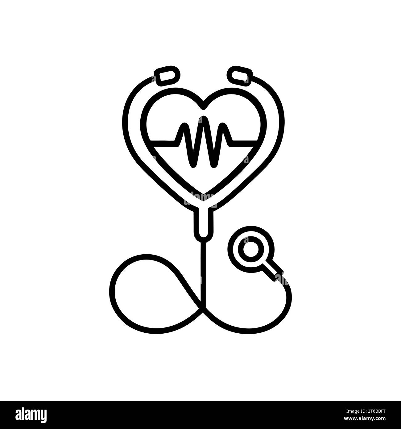 Stethoscope in the shape of a heart icon. Black outline stethoscope