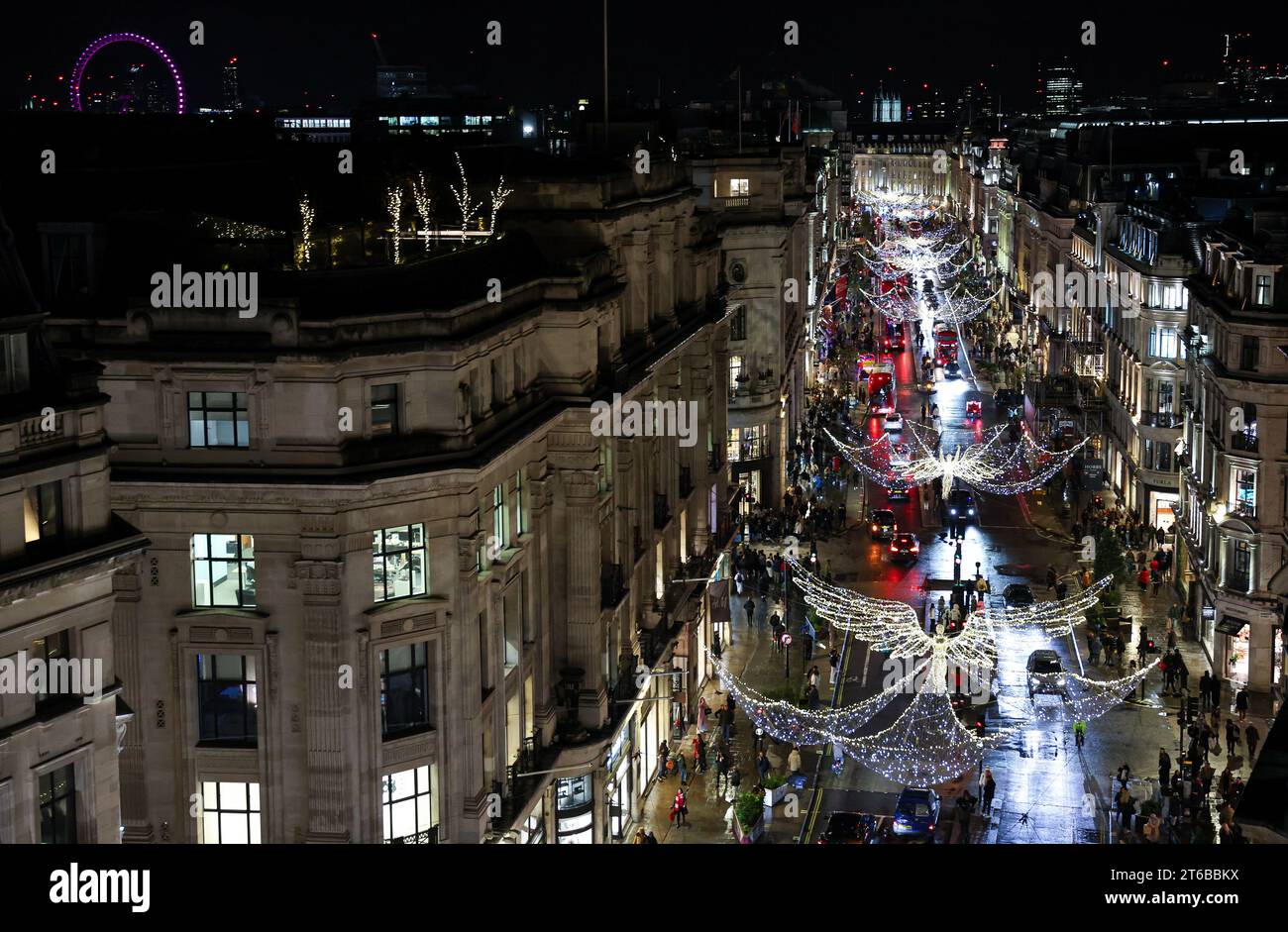 EDITORIAL USE ONLY Christmas lights on Regent Street, central London as