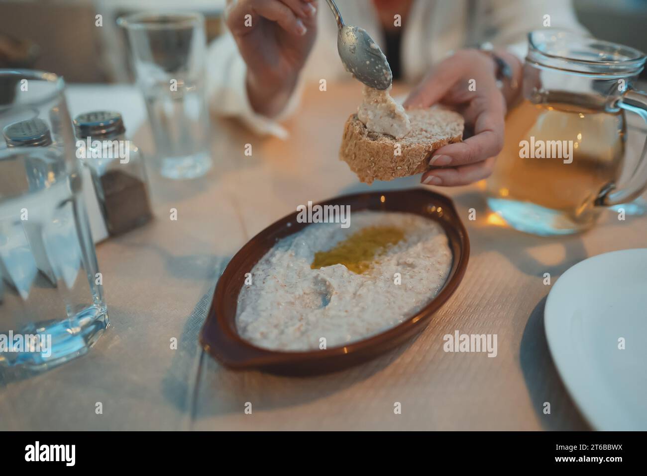 Traditional Greek Taramasalata. Made from smoked cod caviar, lemon