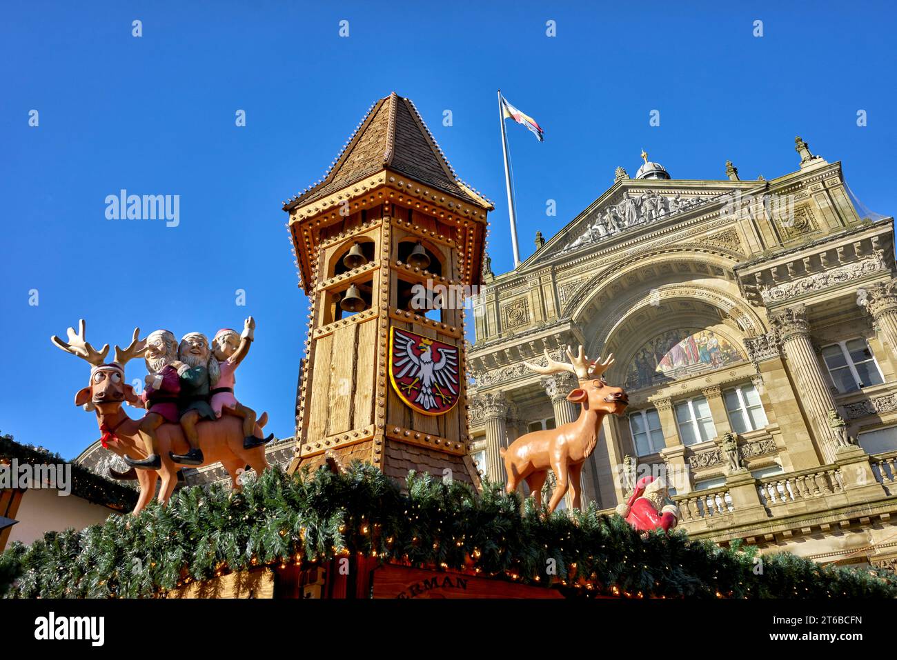 German Christmas market decorations and objects set against the City