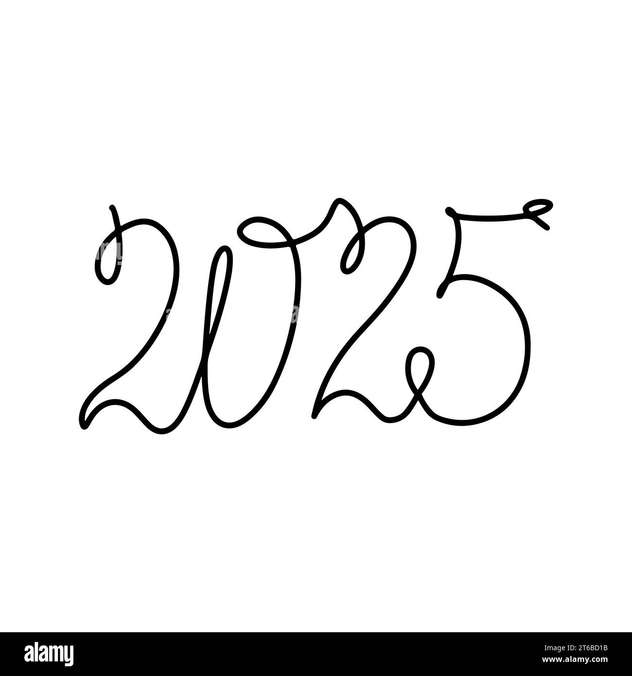 2025 year in single line style. One continuous line drawing. Vector