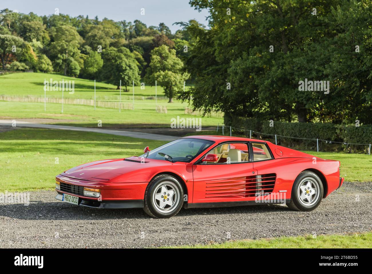 Chester, Cheshire, England, September 29th 2023. Red Ferrari Testarossa with drive in the background. Stock Photo
