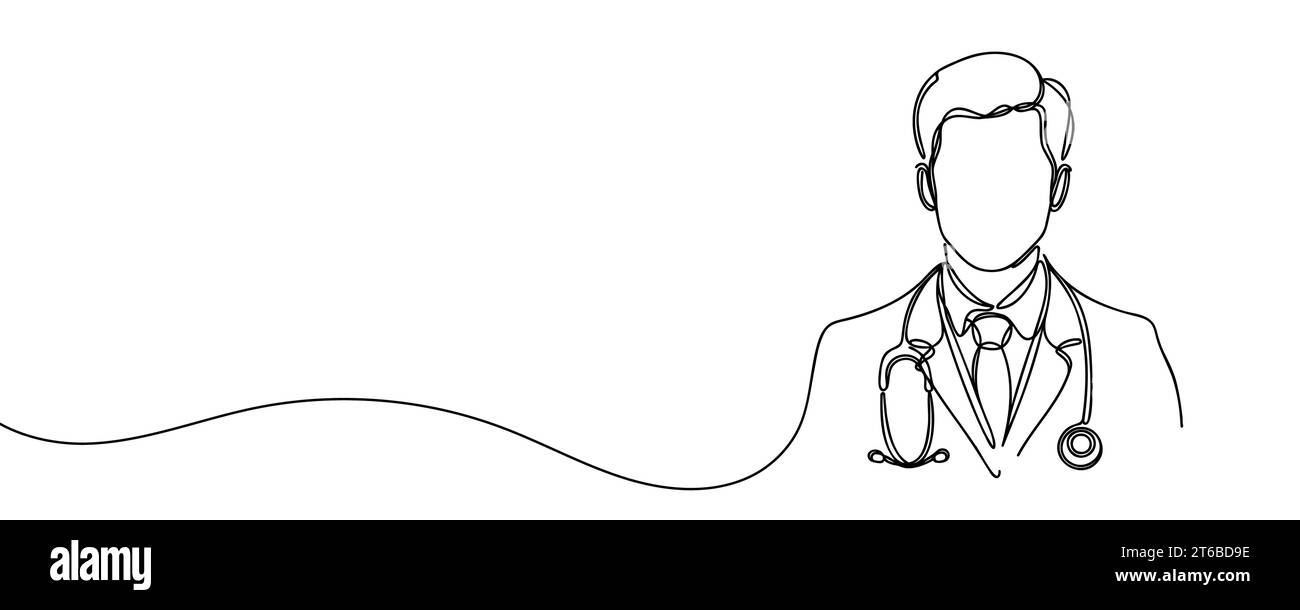 Doctor silhouette drawing is drawn in one line style. Vector illustration Stock Vector