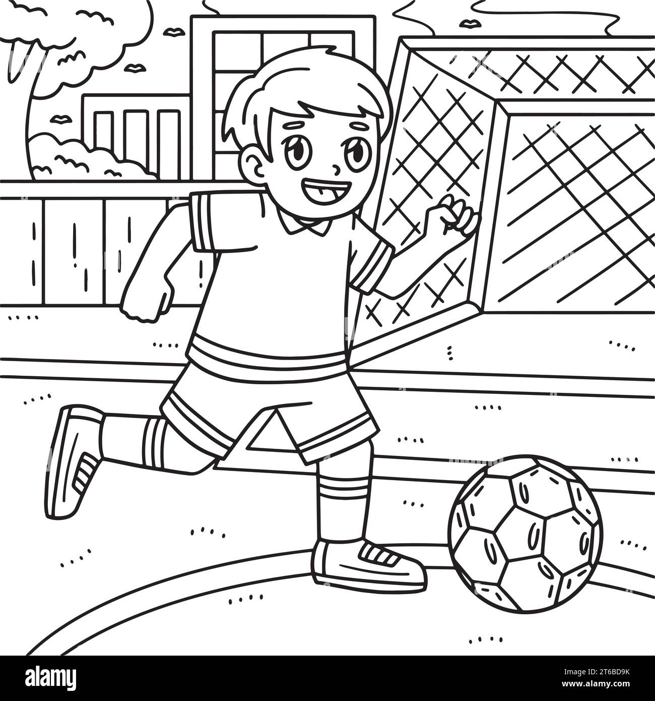 Boy Chasing Soccer Ball Coloring Page for Kids Stock Vector Image & Art