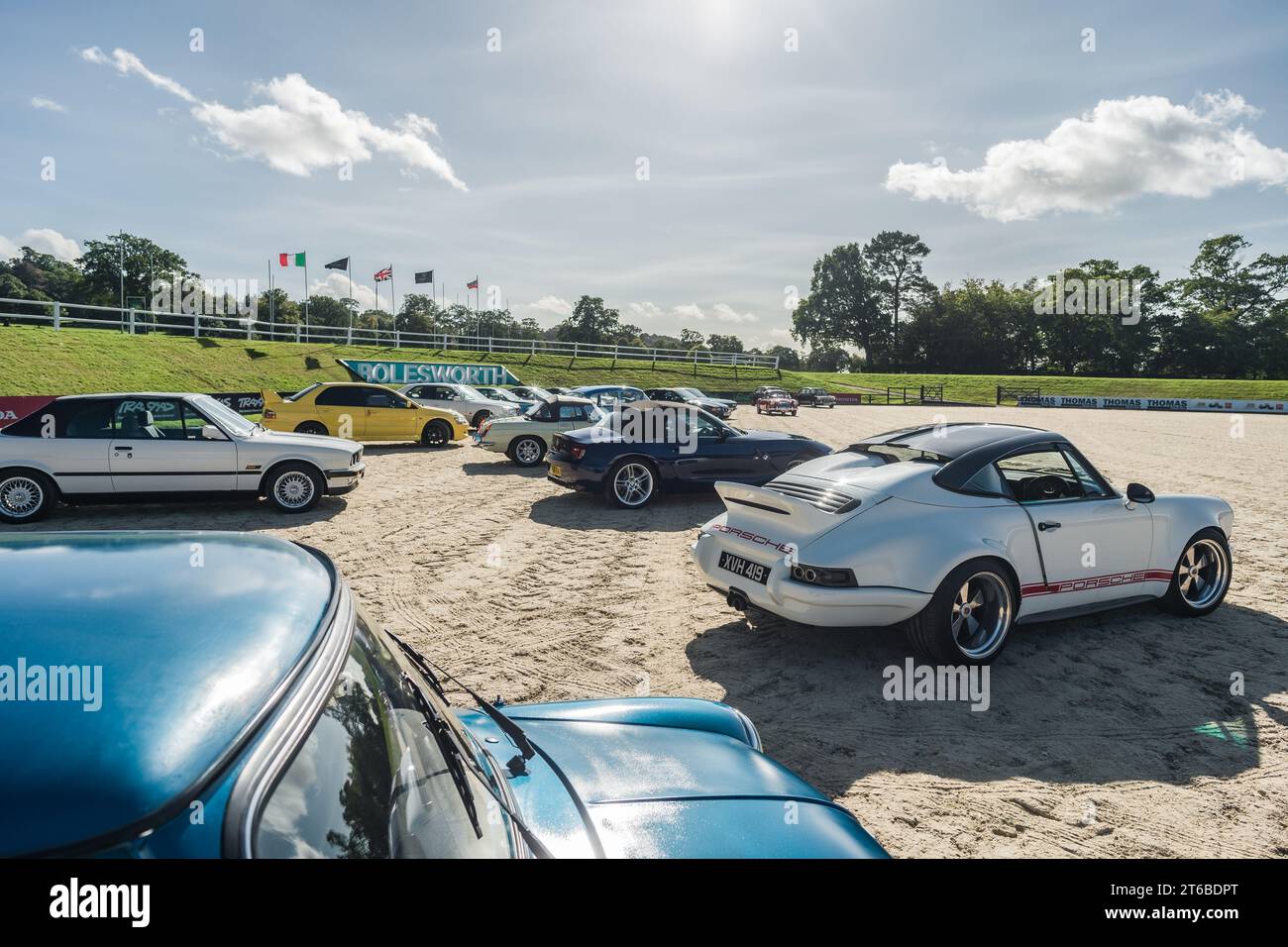 Chester, Cheshire, England, September 29th 2023. Row of classic cars displayed at Bolesworth Castle, automotive commerce editorial illustration. Stock Photo