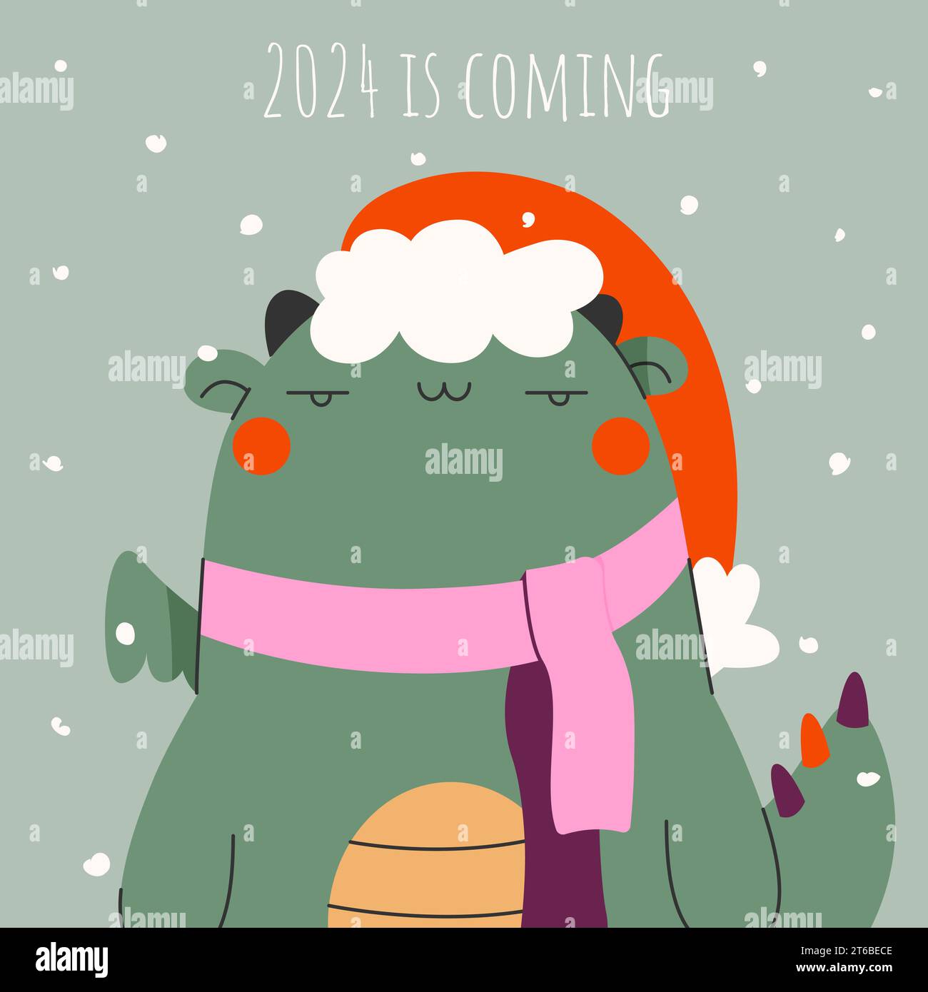 Christmas and New Year card 2024 is coming with cute dragon