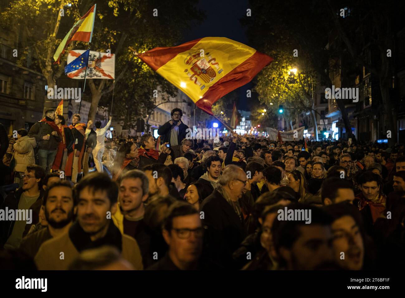 Dozens of people with flags during a protest in Ferraz street, on