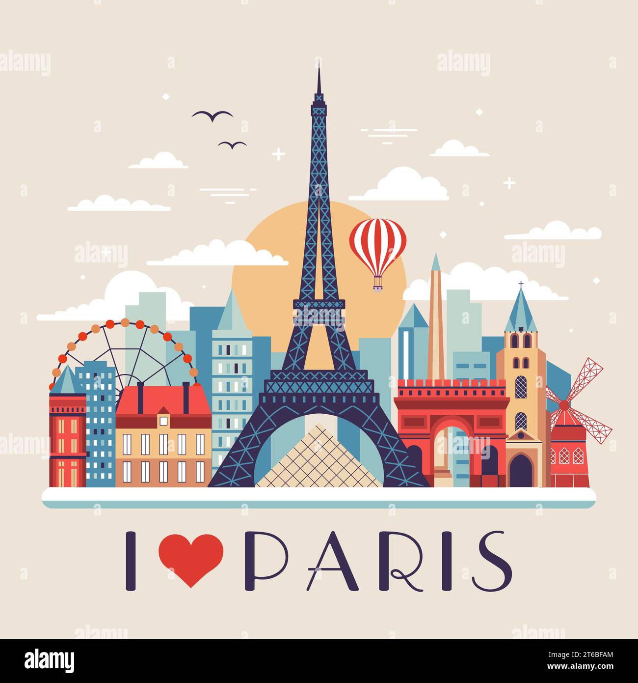 Love Paris Travel Postcard with Eiffel Tower Stock Vector