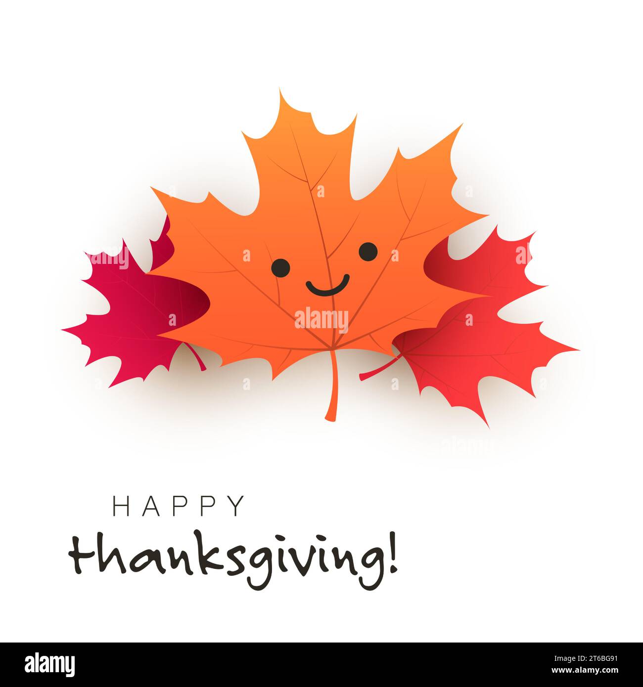 Happy Thanksgiving Card Layout with Smiling Face on Maple Tree Leaf ...