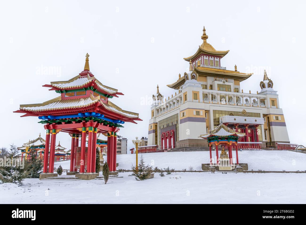 The Buddhist Burkhan Bakshin Altan Sume, a Gelug monastery in Elista, during the winter day in Kalmykia Republic Russia. Stock Photo