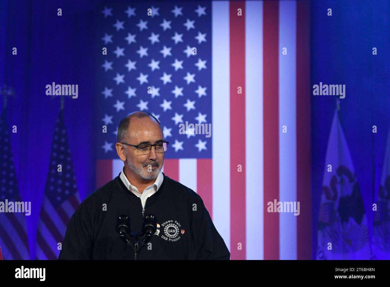 United Auto Workers president Shawn Fain speaks before President Joe ...
