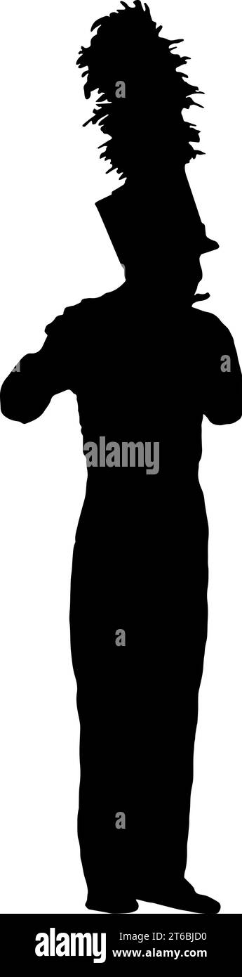 Silhouette of a marching band flute player, in black, isolated Stock Vector