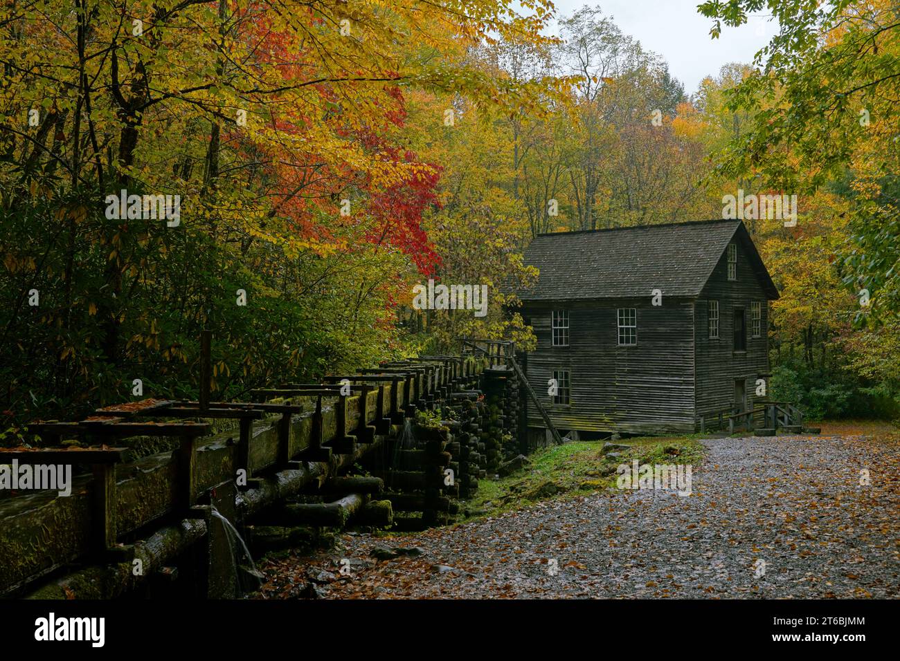 Historic Mingus Mill in Great Smoky Mountains National Park in North Carolina in Autumn Stock Photo