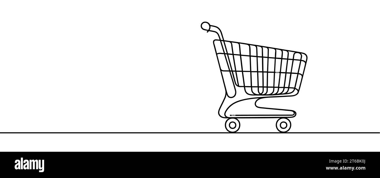 Shopping cart in one line style isolated. Vector illustration Stock ...