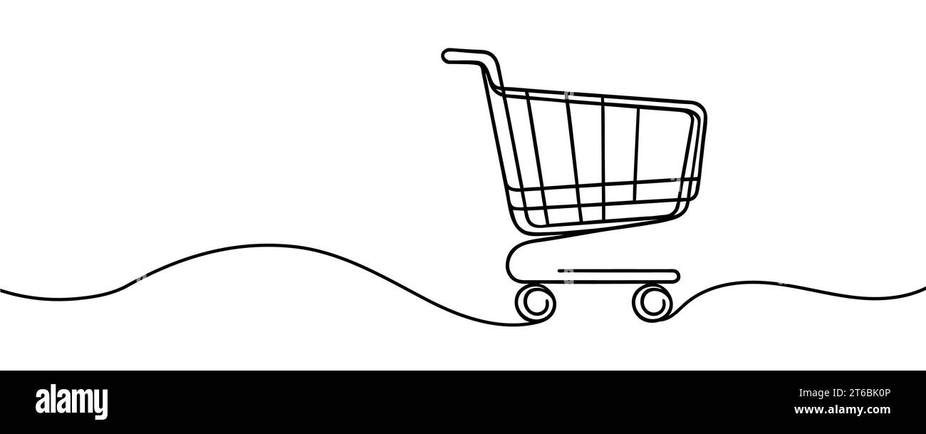 Shopping cart in one line style isolated. Vector illustration Stock ...
