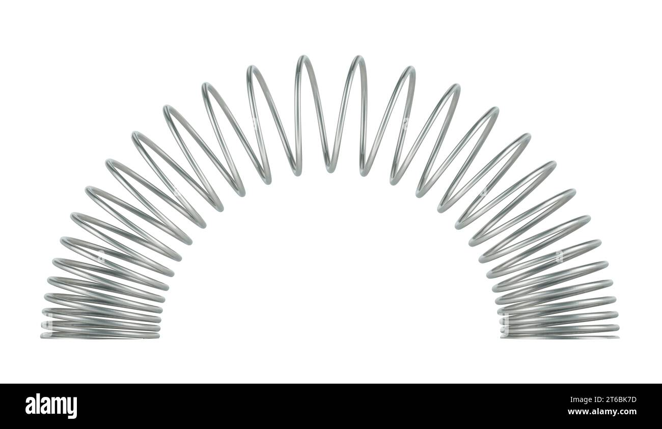 Metallic helical coil spring, 3D rendering isolated on white background Stock Photo