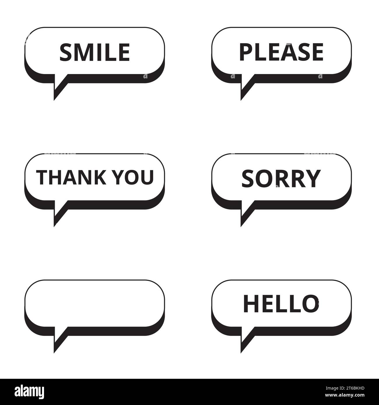 Speech bubbles with differents words inside and one empty on a white