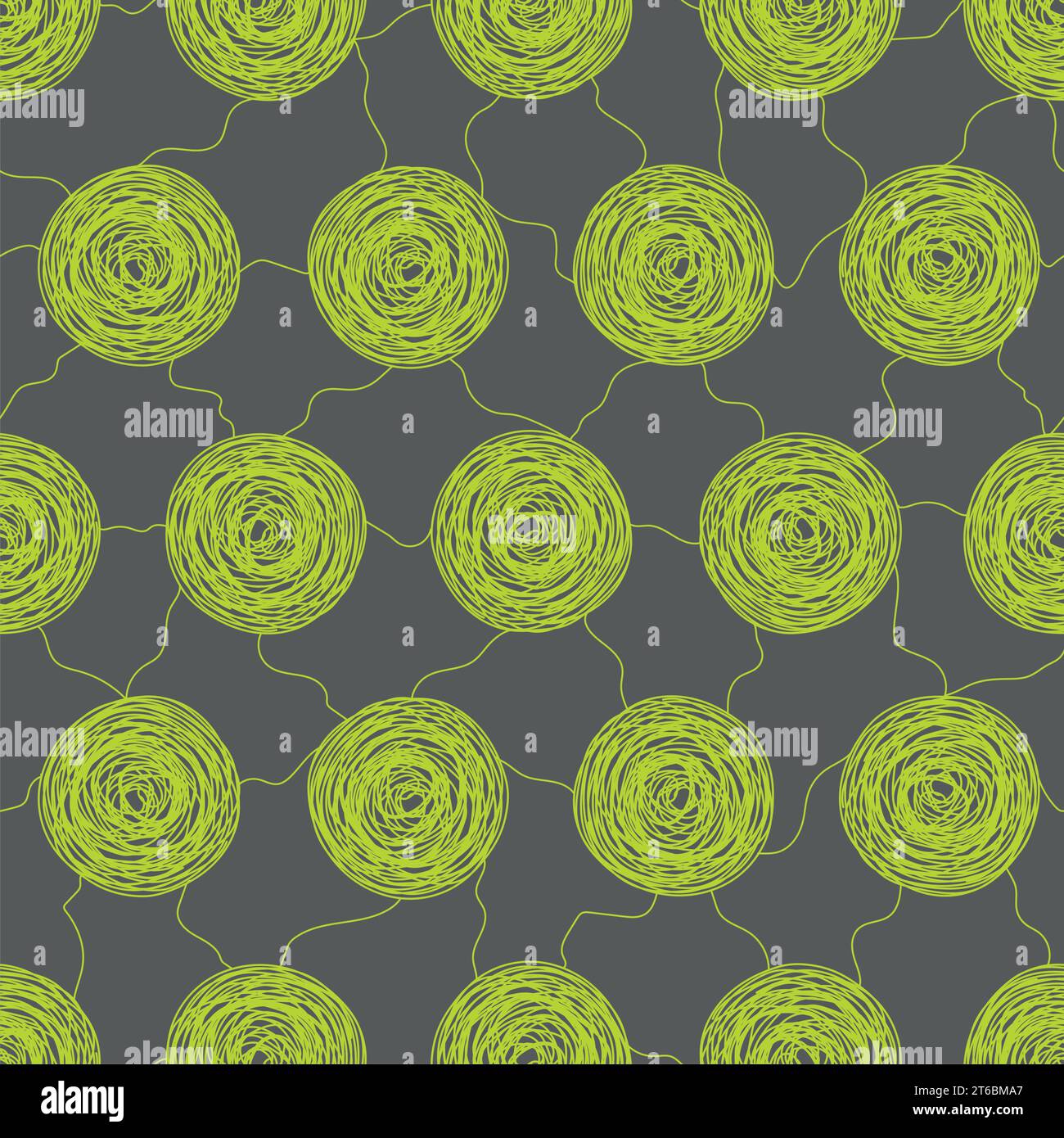 Abstract organic green circle sketch seamless pattern with grey background Stock Vector