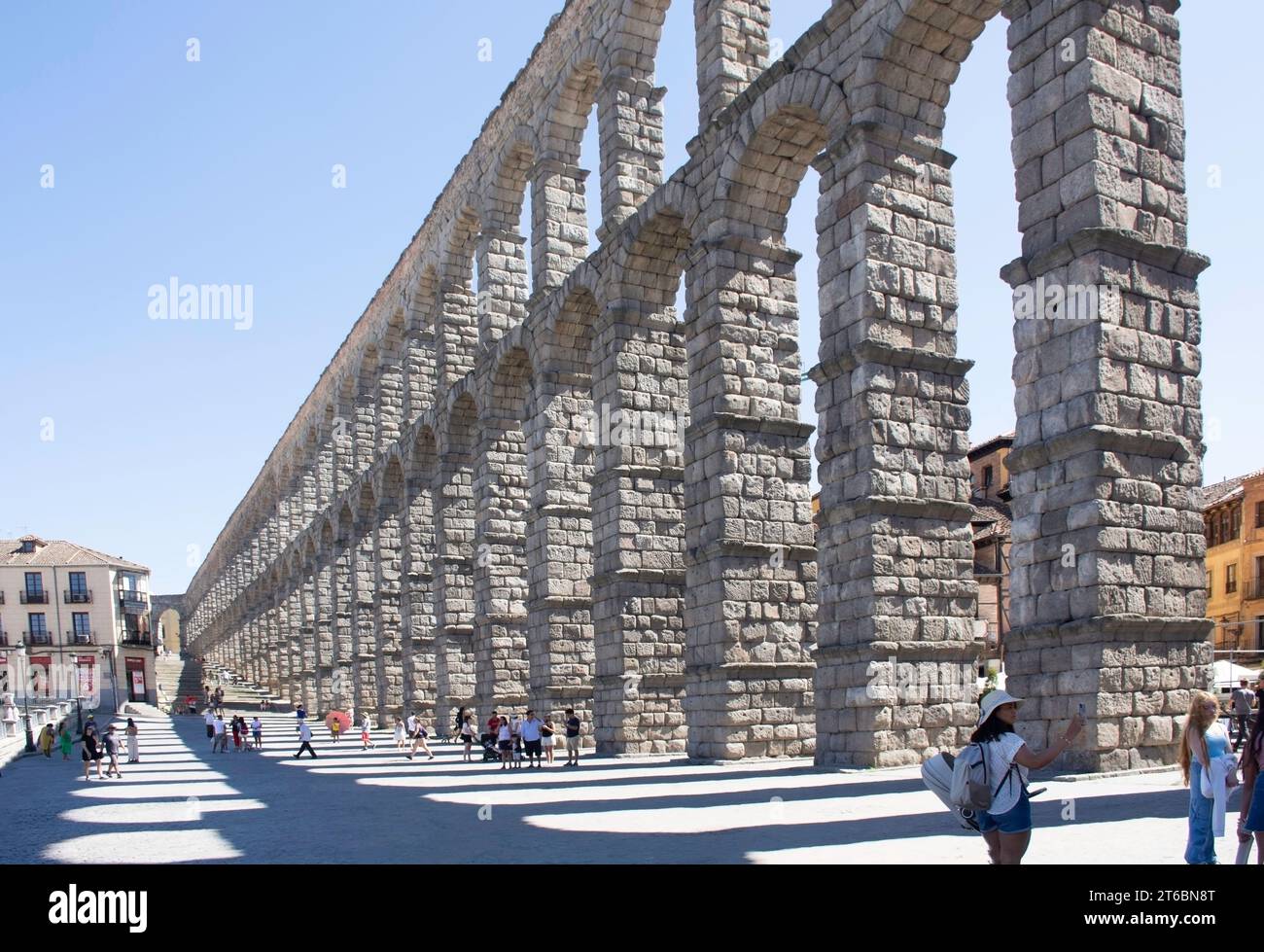The Roman Aqueduct of Segovia (Acueducto de Segovia), Plaza Artillería, Sergovia, Castile and León, Kingdom of Spain Stock Photo