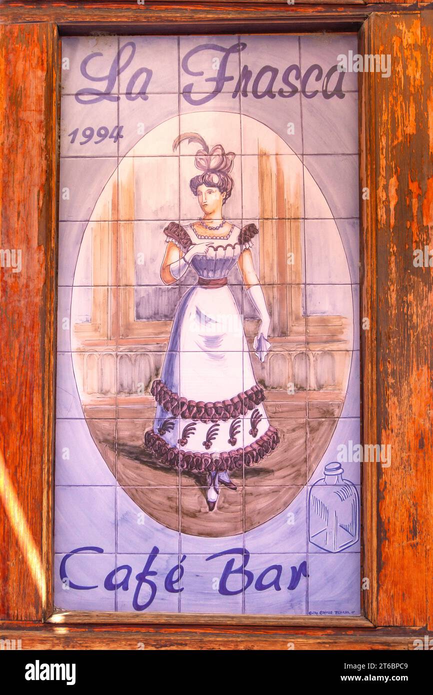 Ceramic sign outside La Frasca Cafe Bar, Plaza La Rubia, Segovia, Castile and León, Kingdom of Spain Stock Photo