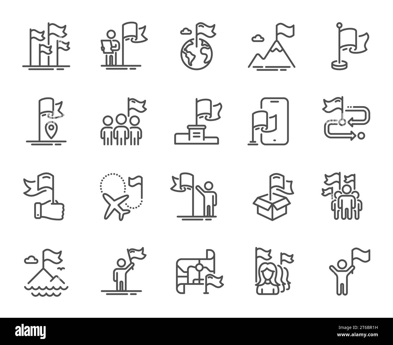Flag line icons. Leadership, Goal Success, Winner with Flag. Vector
