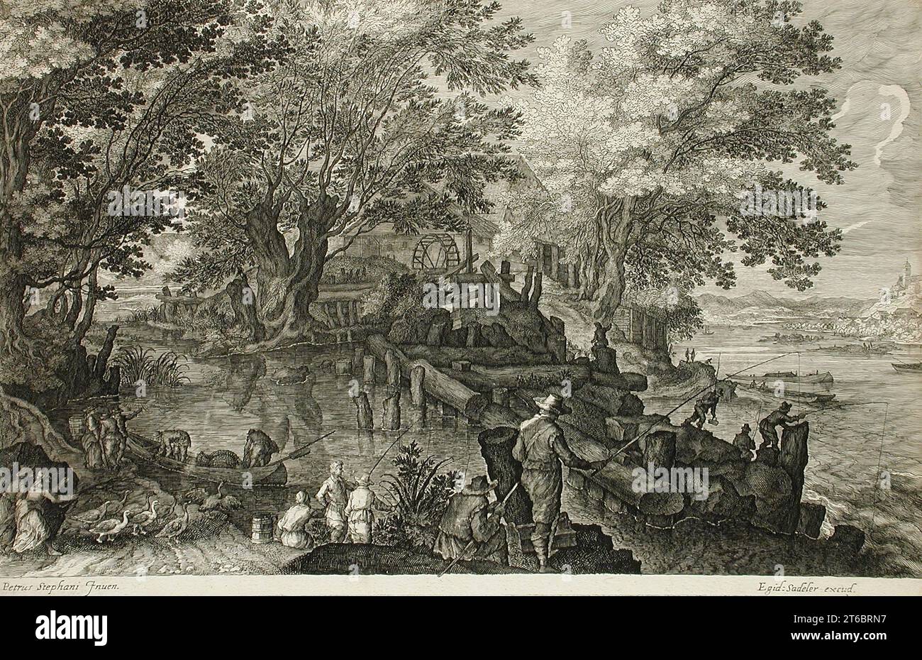 Landscape with a Fisherman, between circa 1610 and circa 1615. From Eight Scenes in Bohemia. Stock Photo