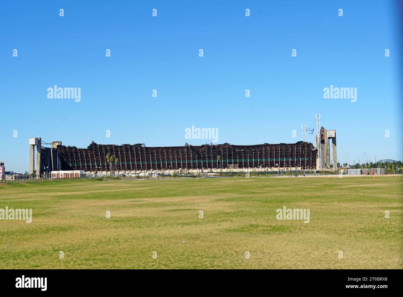 Navy blimp hanger after being destroyed by fire Stock Photo