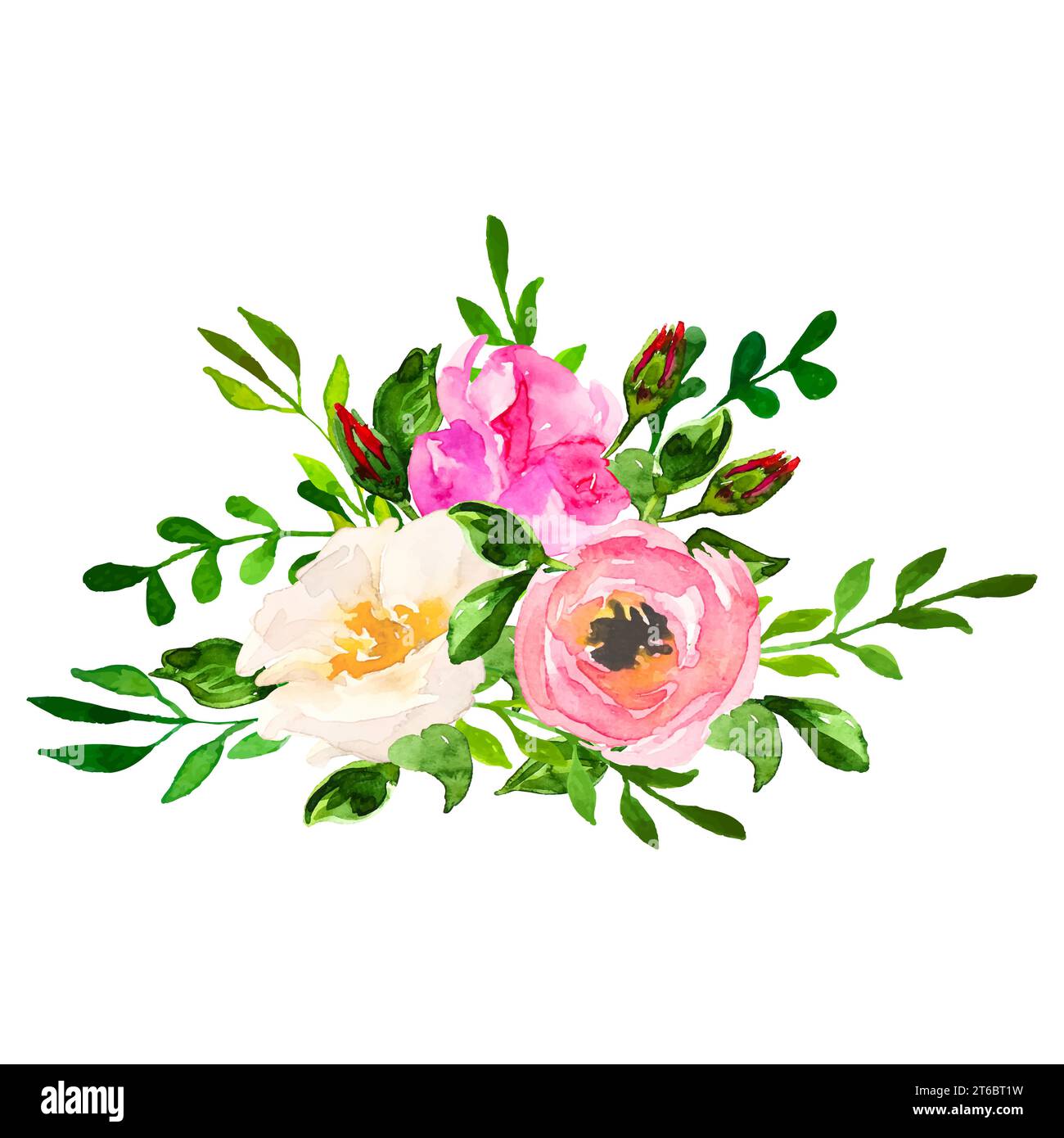 Beautiful floral hand drawn watercolor bouquet, bunch of flowers ...