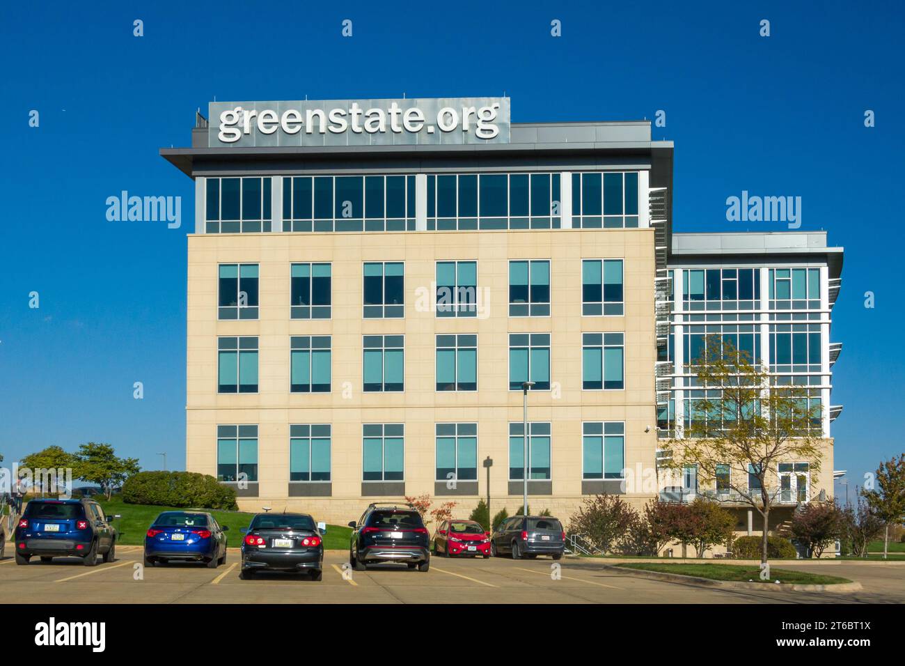 IOWA CITY, IA, USA - OCTOBER 20, 2023: Greenstate Credit Union headquarters office building exterior and trademark logo. Stock Photo