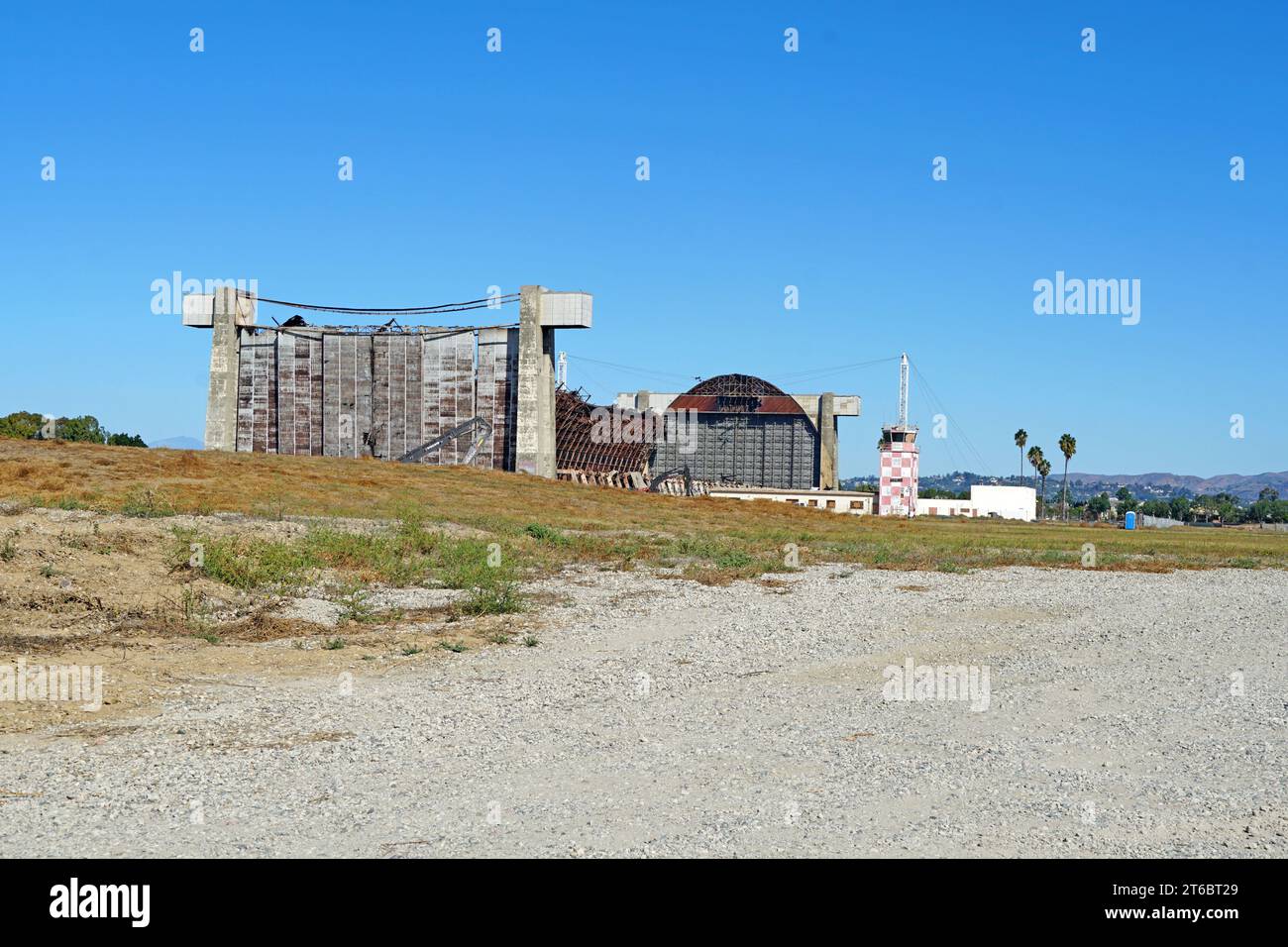 Navy blimp hanger after being destroyed by fire Stock Photo