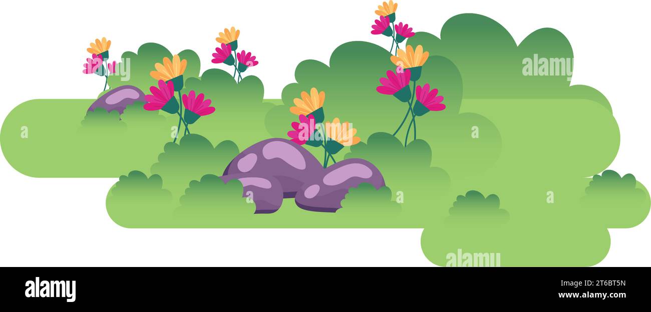 Cute flat style garden with flowers Vector Stock Vector Image & Art - Alamy