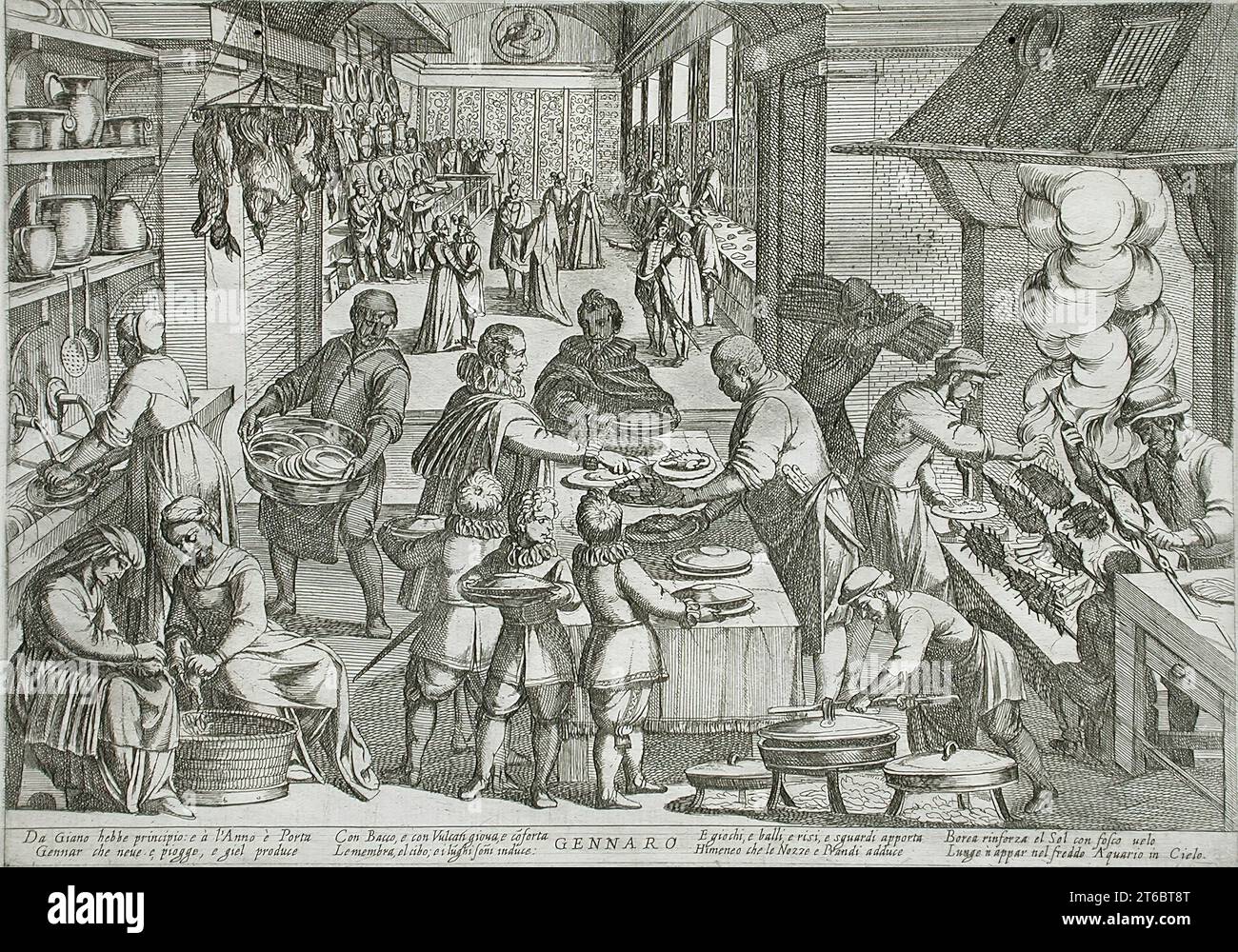 January: A Kitchen, published 1599. From The Twelve Months I, pl. 1. Stock Photo