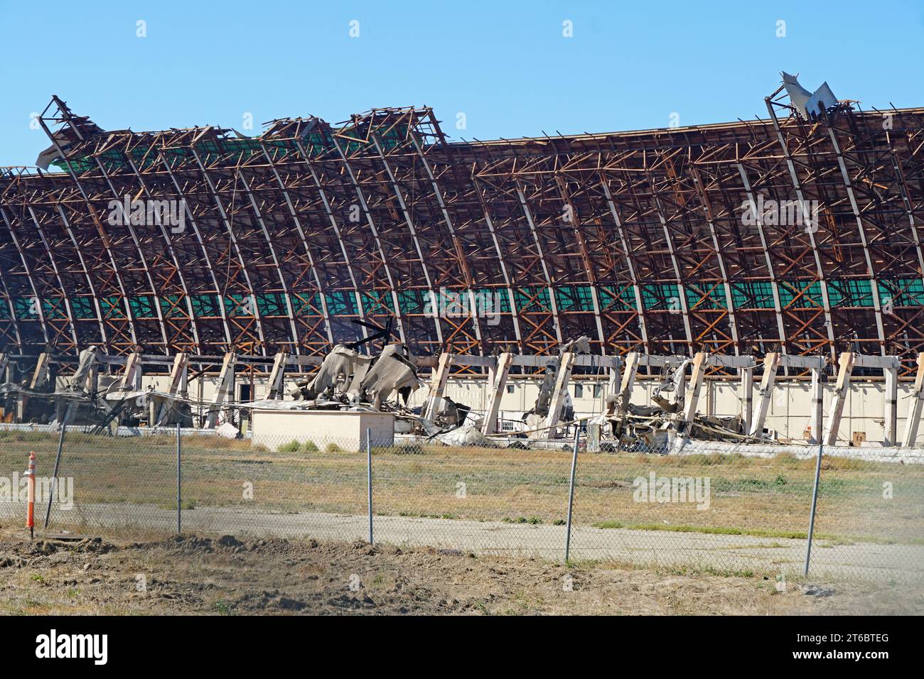 Navy blimp hanger after being destroyed by fire Stock Photo