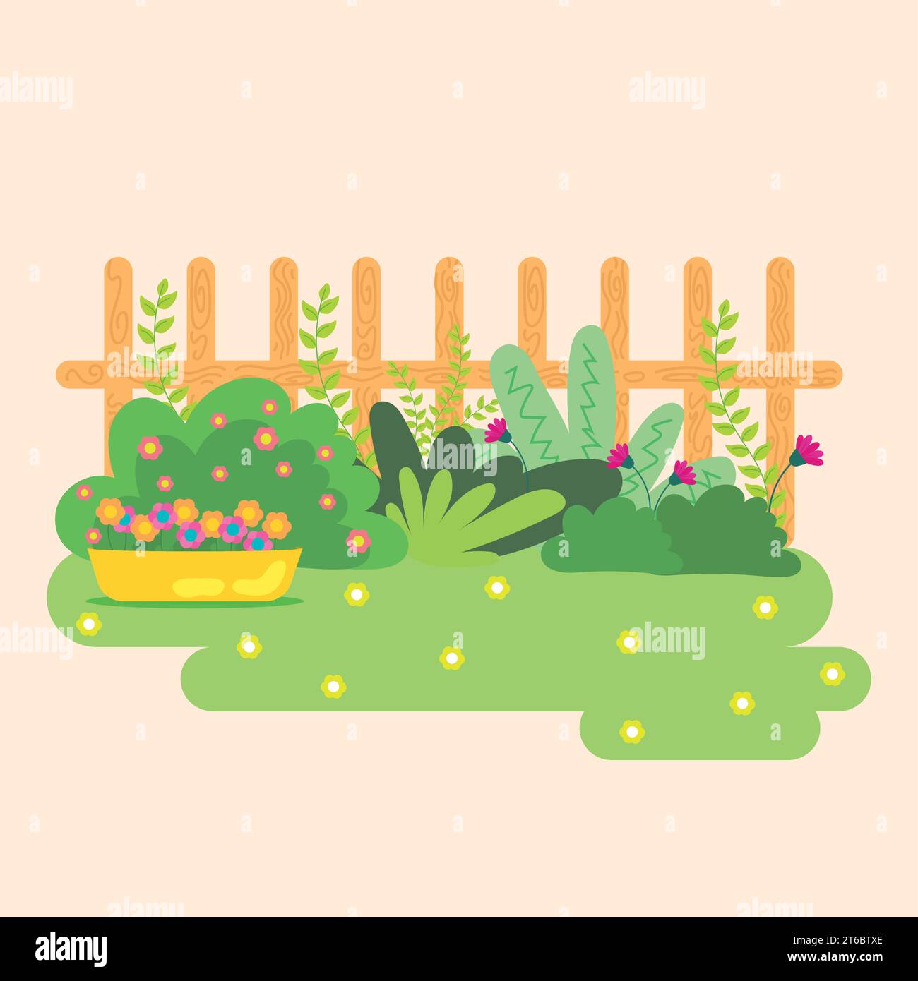 Colored cute garden with fence Flat style Vector Stock Vector Image ...