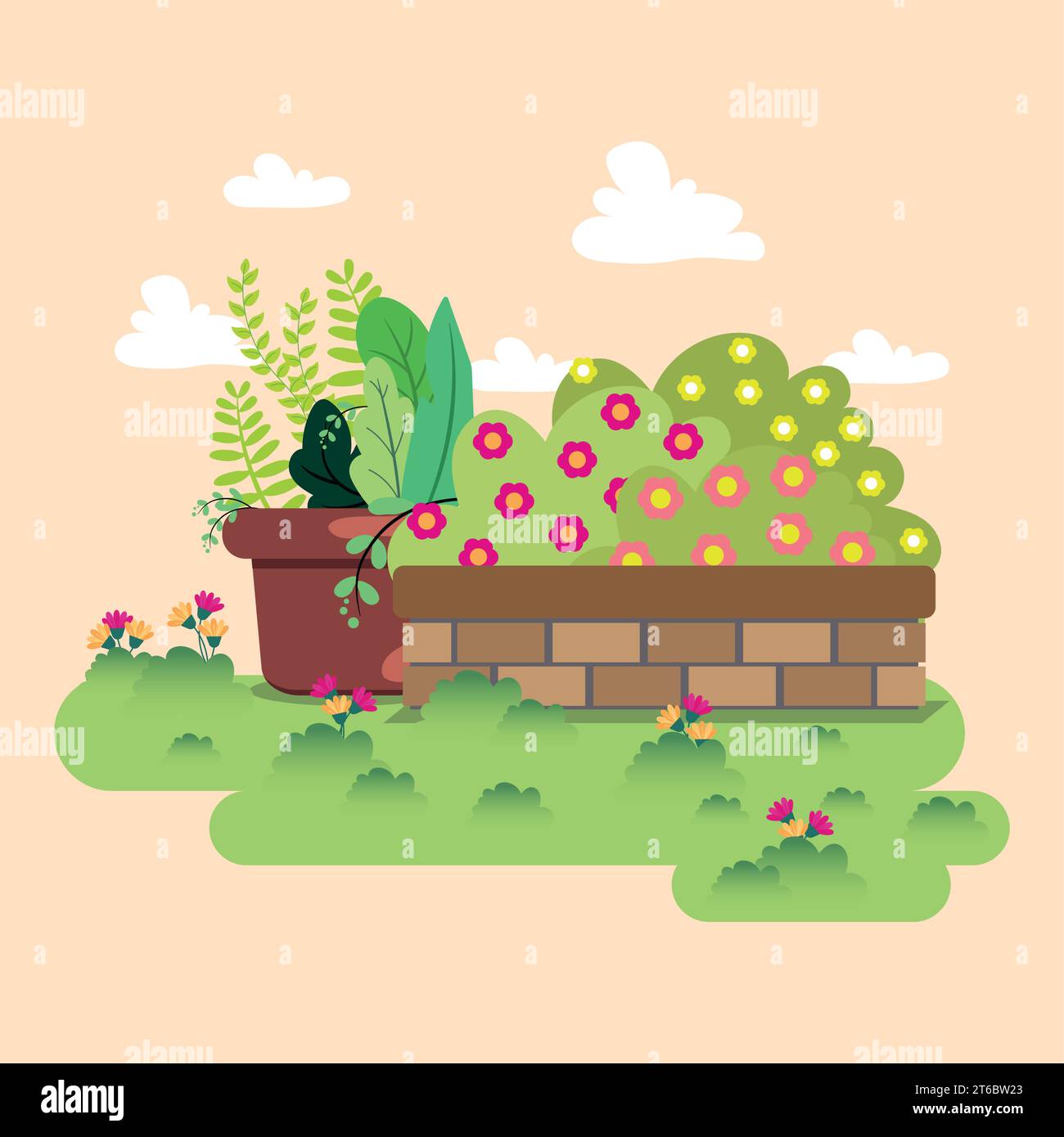 Cute flat style garden with indoor plants Vector Stock Vector Image ...
