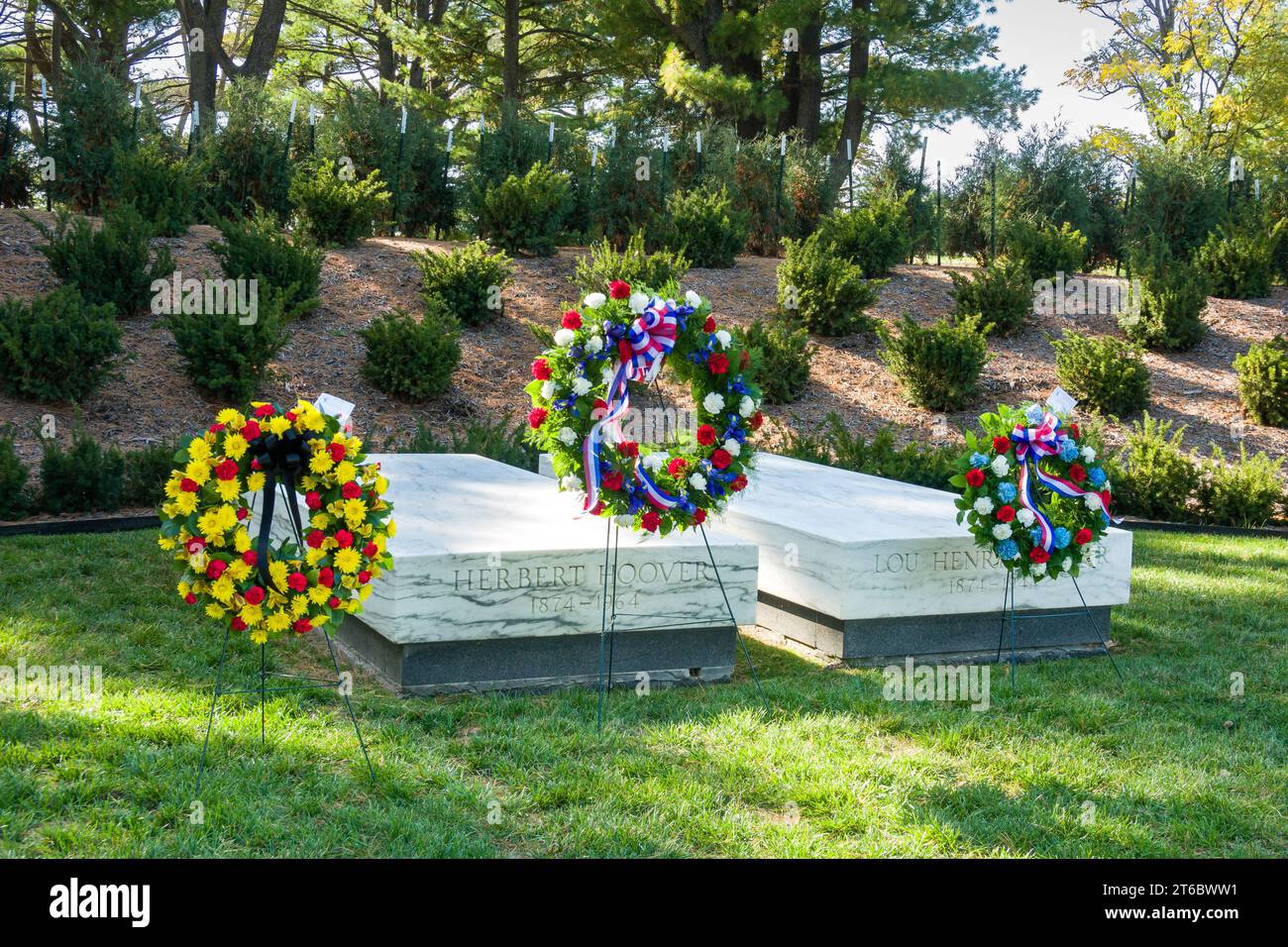 WEST BRANCH, IA, USA OCTOBER 20, 2023 Gravesite of Hoover and Lou