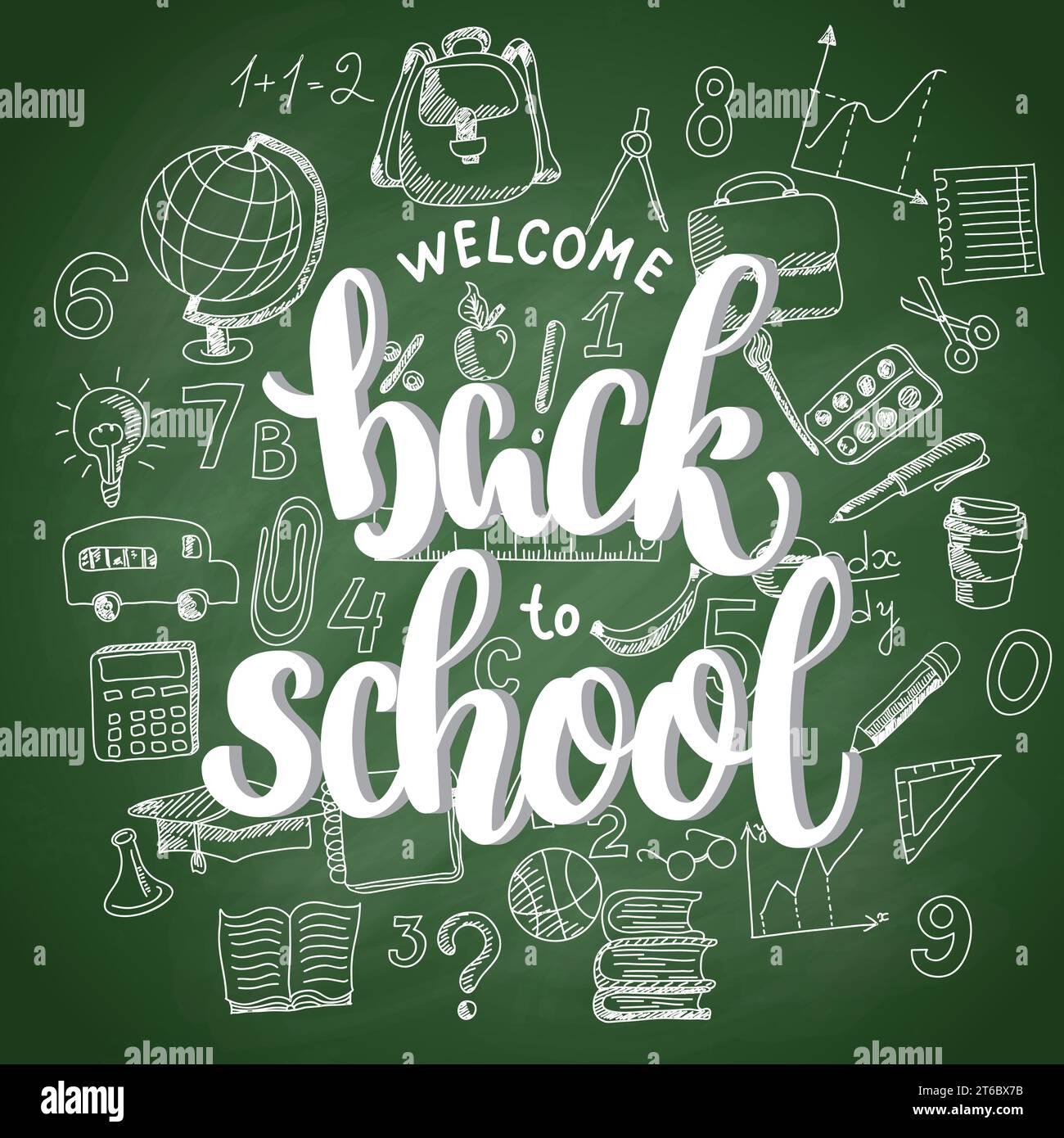Welcome back to school hand brush lettering, white 3d letters on green ...