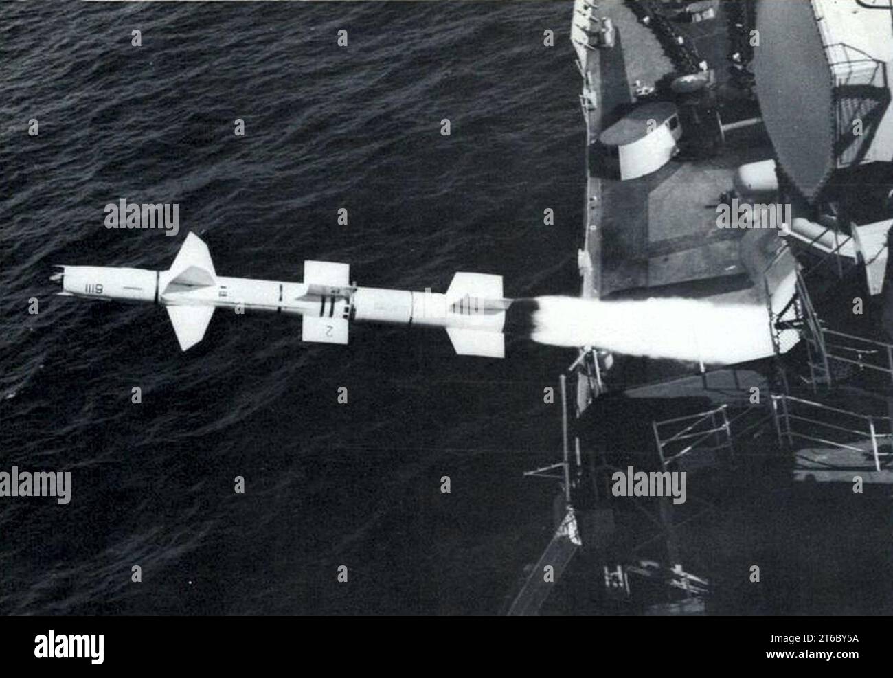 USS Albany (CG10) launches a RIM8 Talos missile, circa in 1977 Stock
