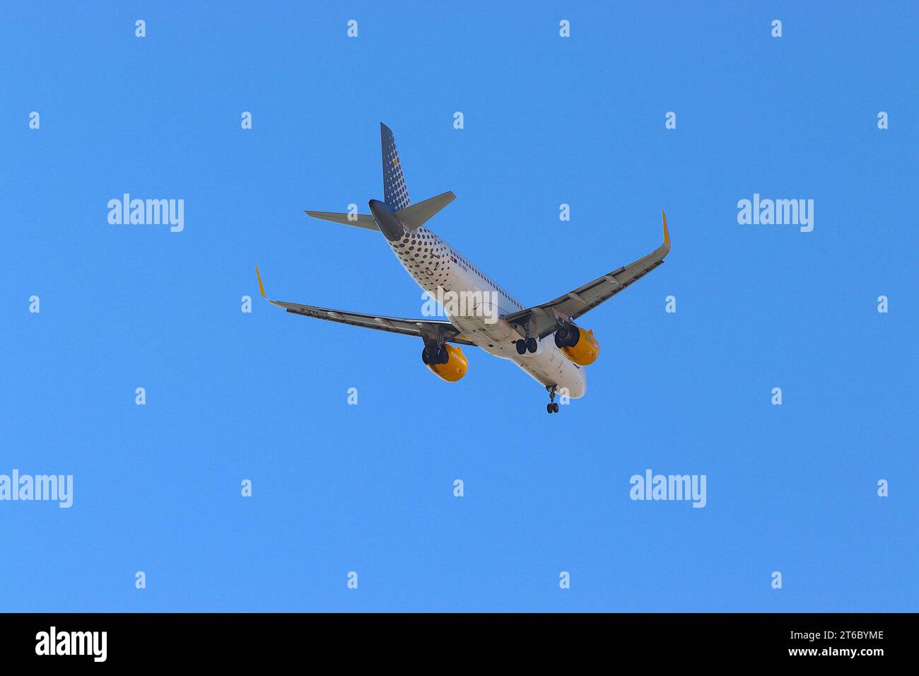 Airbus A320neo registration ECNAZ of Vueling airlines descends to land
