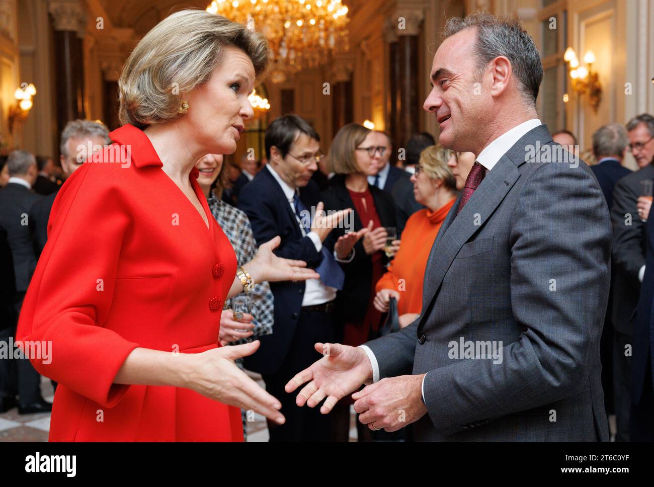 Brussels, Belgium. 09th Nov, 2023. Queen Mathilde of Belgium pictured during a reception of the Belgian diplomats during the Diplomatic Contact Days 2023, at the Royal Castle in Laken/ Laeken, Brussels, Thursday 09 November 2023. BELGA PHOTO BENOIT DOPPAGNE Credit: Belga News Agency/Alamy Live News Stock Photo