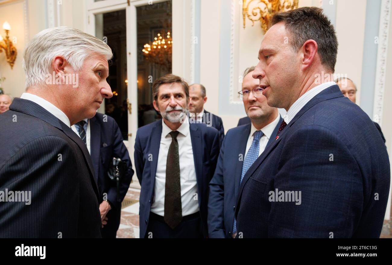 Brussels, Belgium. 09th Nov, 2023. King Philippe - Filip of Belgium pictured during a reception of the Belgian diplomats during the Diplomatic Contact Days 2023, at the Royal Castle in Laken/ Laeken, Brussels, Thursday 09 November 2023. BELGA PHOTO BENOIT DOPPAGNE Credit: Belga News Agency/Alamy Live News Stock Photo