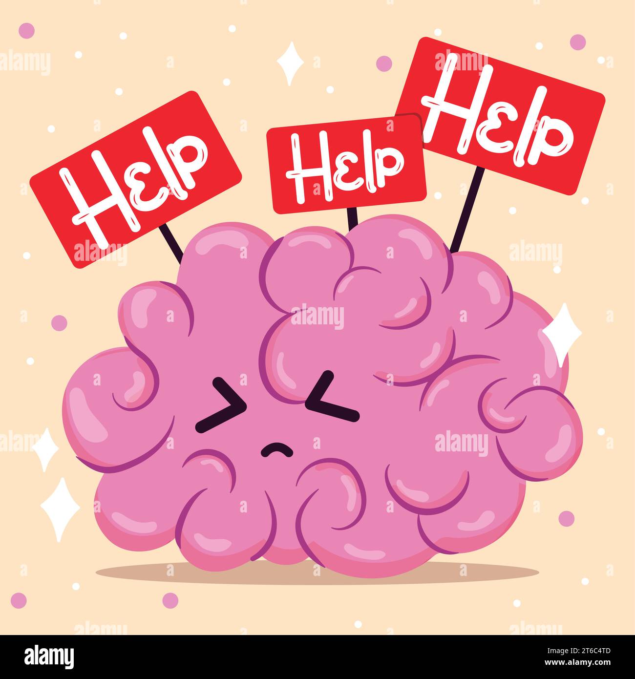 Cute brain cartoon character asking for help Vector Stock Vector Image ...